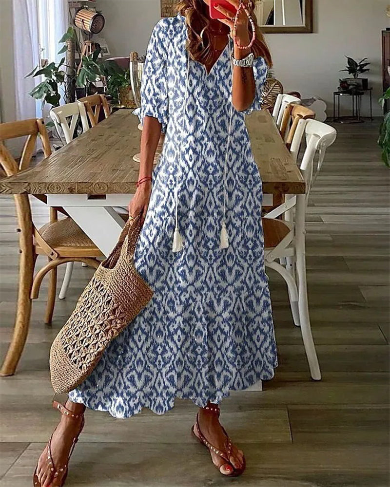 CELESTE | Vestido Boho Vintage de Verano con Escote en V