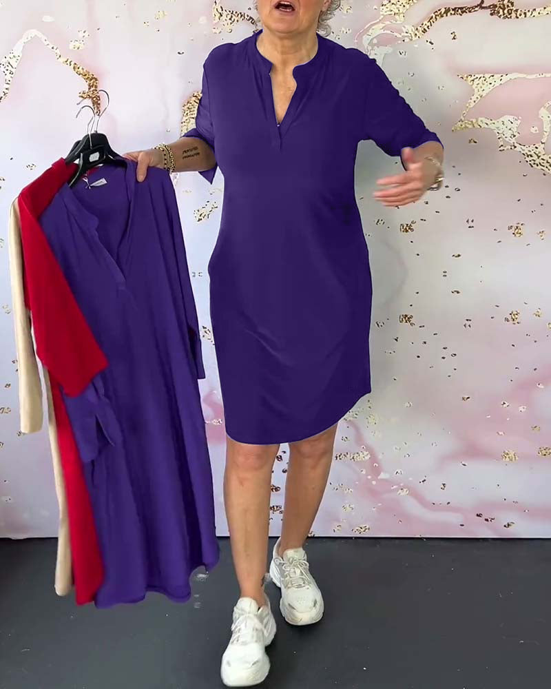 LETTICE | Vestido Sólido con Escote en V
