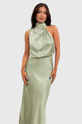 AVA | Glamorous Satin Halter Dress