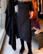 MAEVE | Vestido Midi Negro con Bolsillos