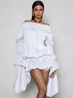 Conjunto de Vestido Blanco Arrugado Sin Hombros Salyxen