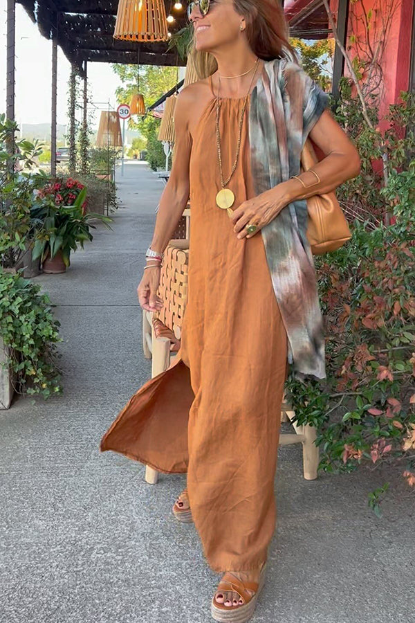 "Vestido Maxi Halter de Lino Down By The Cove"