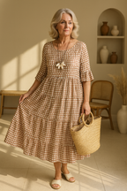 IRIS | Vestido Midi de Manga Corta en Tono Sable