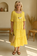 IRIS | Vestido Midi de Manga Corta en Tono Sable
