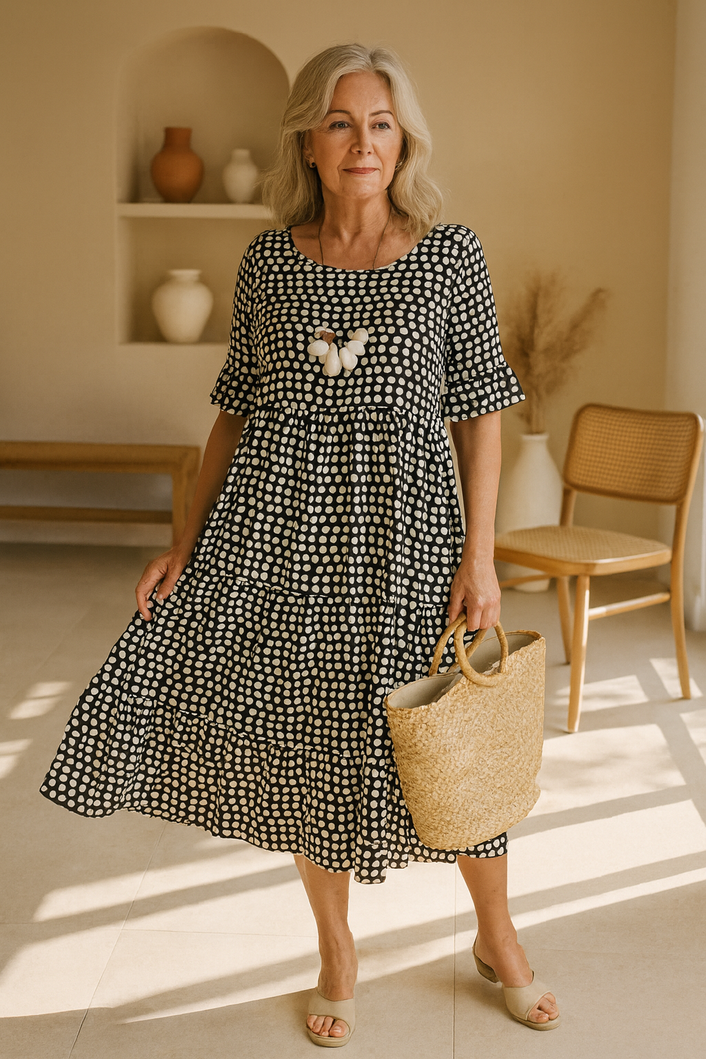 IRIS | Vestido Midi de Manga Corta en Tono Sable