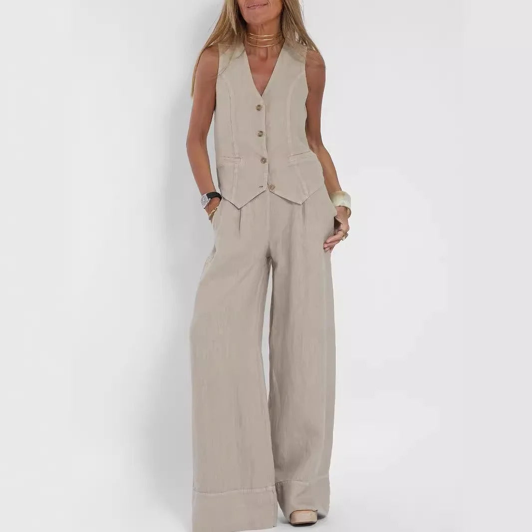 Abril | Conjunto de Chaleco Personalizado y Pantalones de Pierna Ancha de Algodón