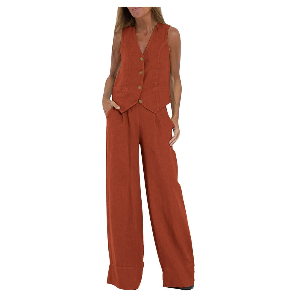 Abril | Conjunto de Chaleco Personalizado y Pantalones de Pierna Ancha de Algodón