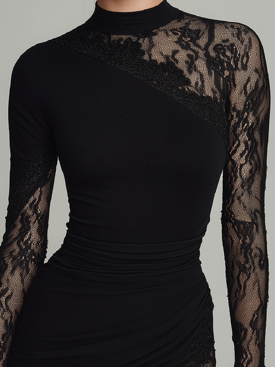 ANTHEA | Mini Tul Dress with High Neck and Lace Details