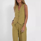 Abril | Conjunto de Chaleco Personalizado y Pantalones de Pierna Ancha de Algodón
