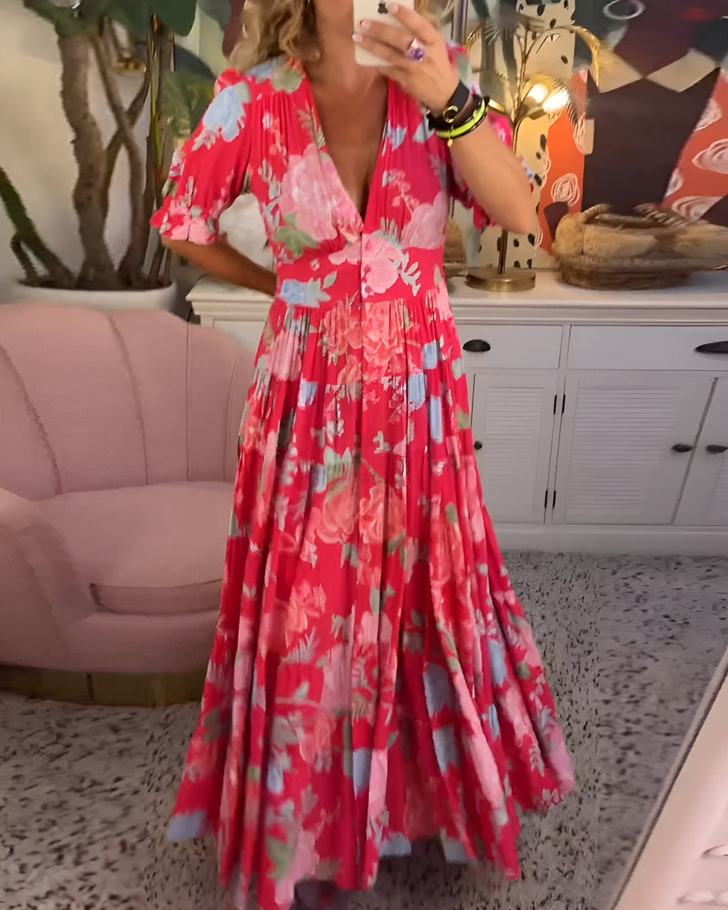 CARINE | Vestido Floral con Bolsillos y Escote en V