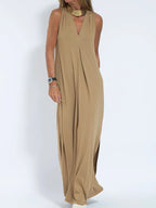 Vestido Maxi de Talla Grande Sin Mangas con Cuello en V