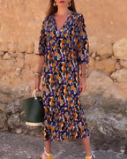 NATHALIE | Vestido Retro Impreso con Escote en V