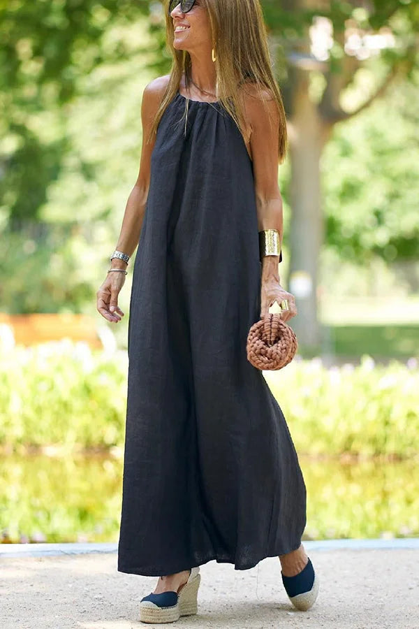 "Vestido Maxi Halter de Lino Down By The Cove"