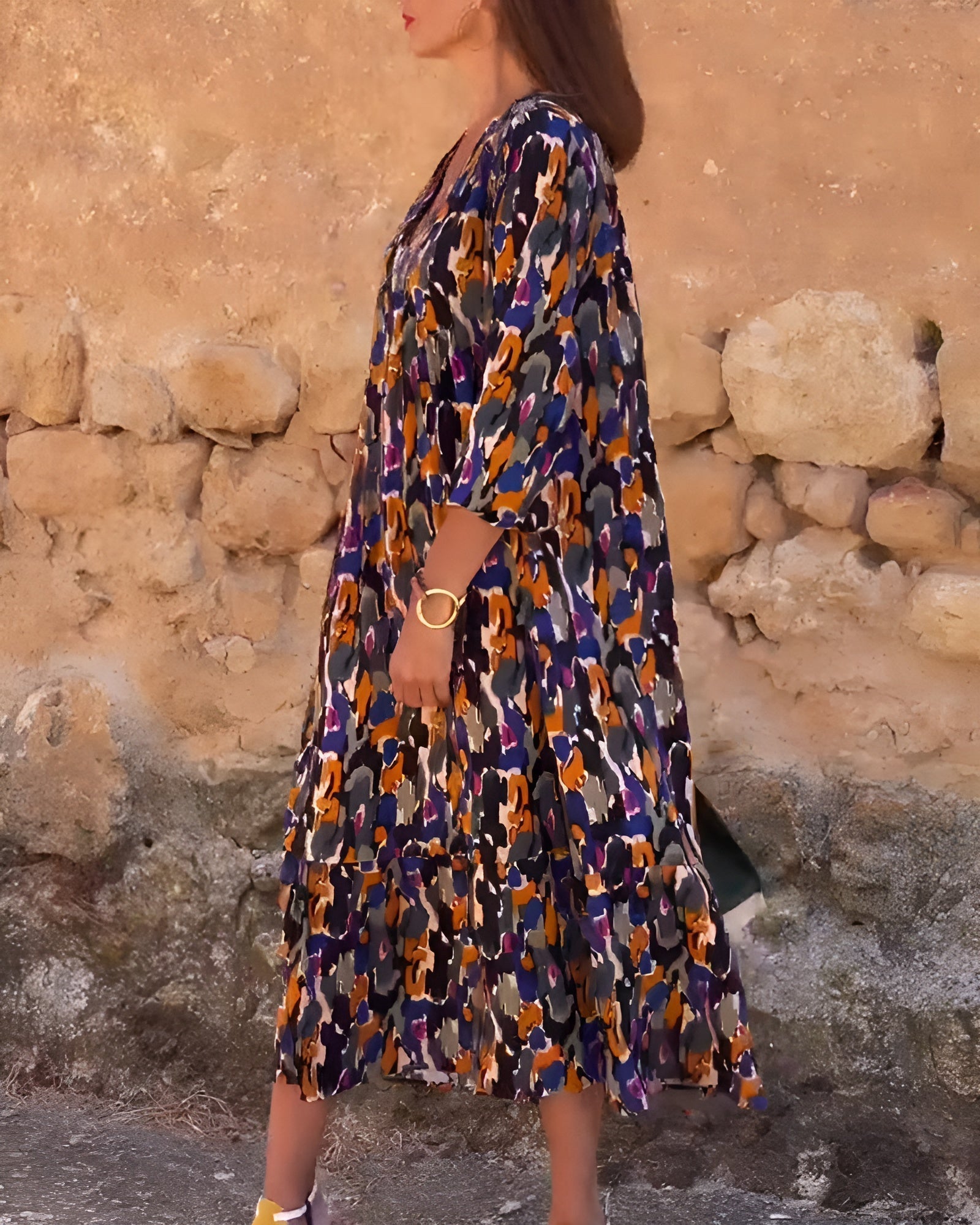 NATHALIE | Vestido Retro Impreso con Escote en V