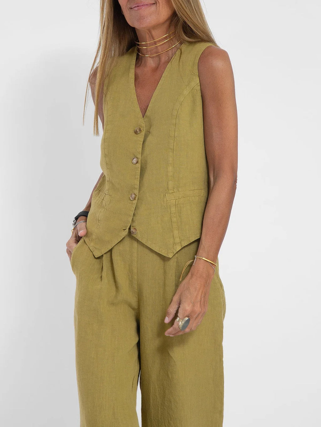 Abril | Conjunto de Chaleco Personalizado y Pantalones de Pierna Ancha de Algodón