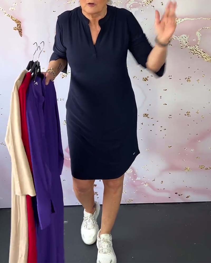 LETTICE | Vestido Sólido con Escote en V