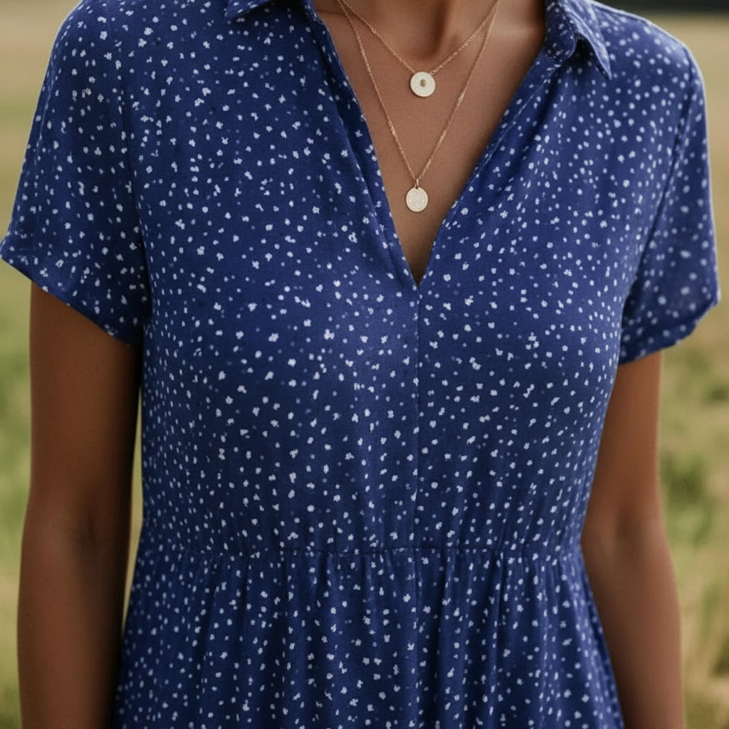 ROSALINDA | Vestido Midi con Cuello en V y Estampado de Puntos
