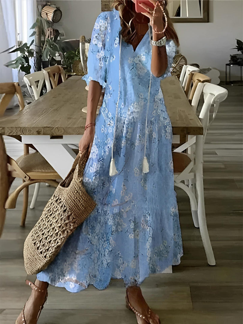 CELESTE | Vestido Boho Vintage de Verano con Escote en V