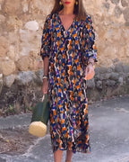 NATHALIE | Vestido Retro Impreso con Escote en V