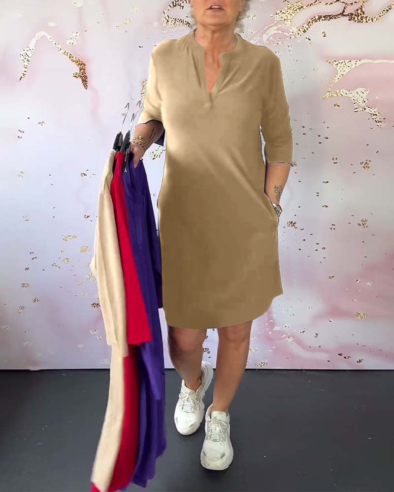 LETTICE | Vestido Sólido con Escote en V