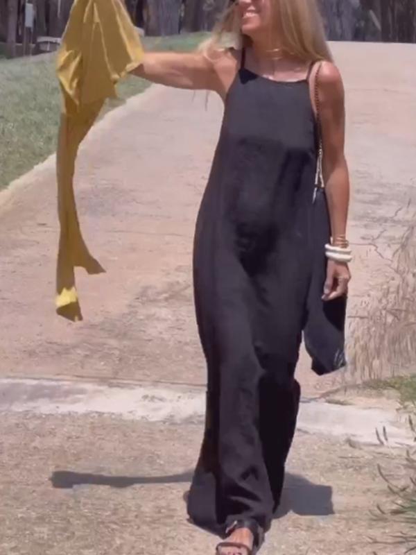 Vestido largo casual de algodón y lino para mujer