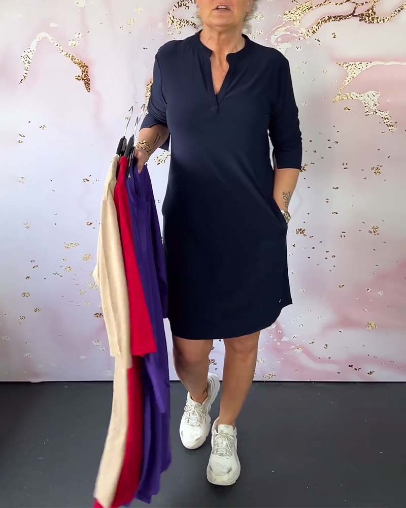 LETTICE | Vestido Sólido con Escote en V