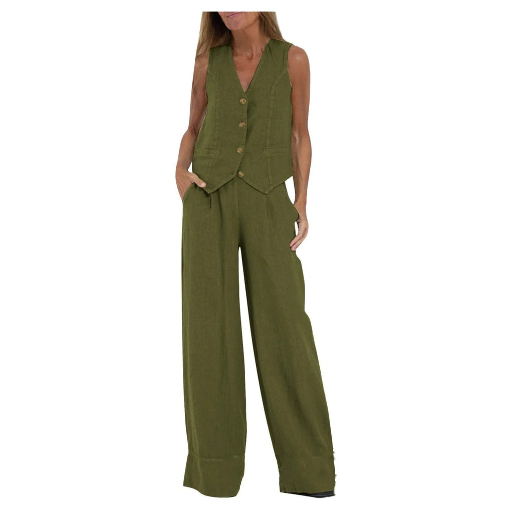 Abril | Conjunto de Chaleco Personalizado y Pantalones de Pierna Ancha de Algodón