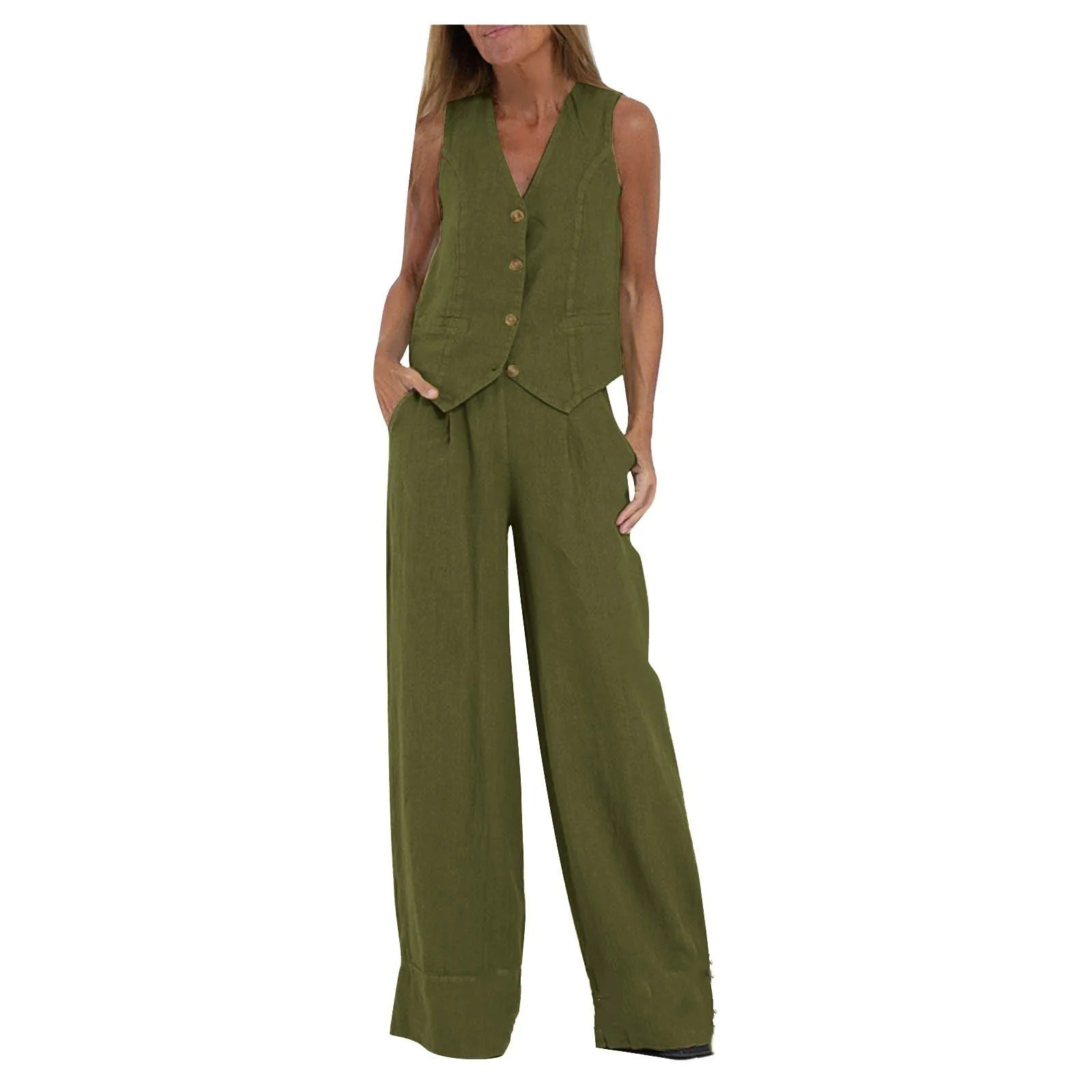 Abril | Conjunto de Chaleco Personalizado y Pantalones de Pierna Ancha de Algodón