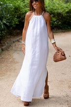 "Vestido Maxi Halter de Lino Down By The Cove"