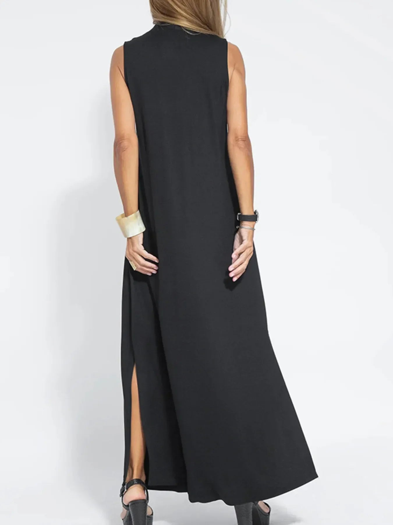 Vestido Maxi de Talla Grande Sin Mangas con Cuello en V