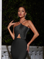 Blusa Halter Franjada en Negro
