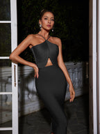 Blusa Halter Franjada en Negro
