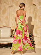 Vestido Maxi Verde Alikae Sin Tirantes con Estampado