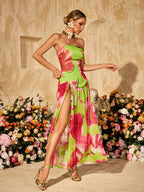Vestido Maxi Verde Alikae Sin Tirantes con Estampado