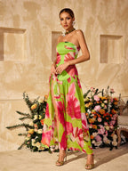 Vestido Maxi Verde Alikae Sin Tirantes con Estampado