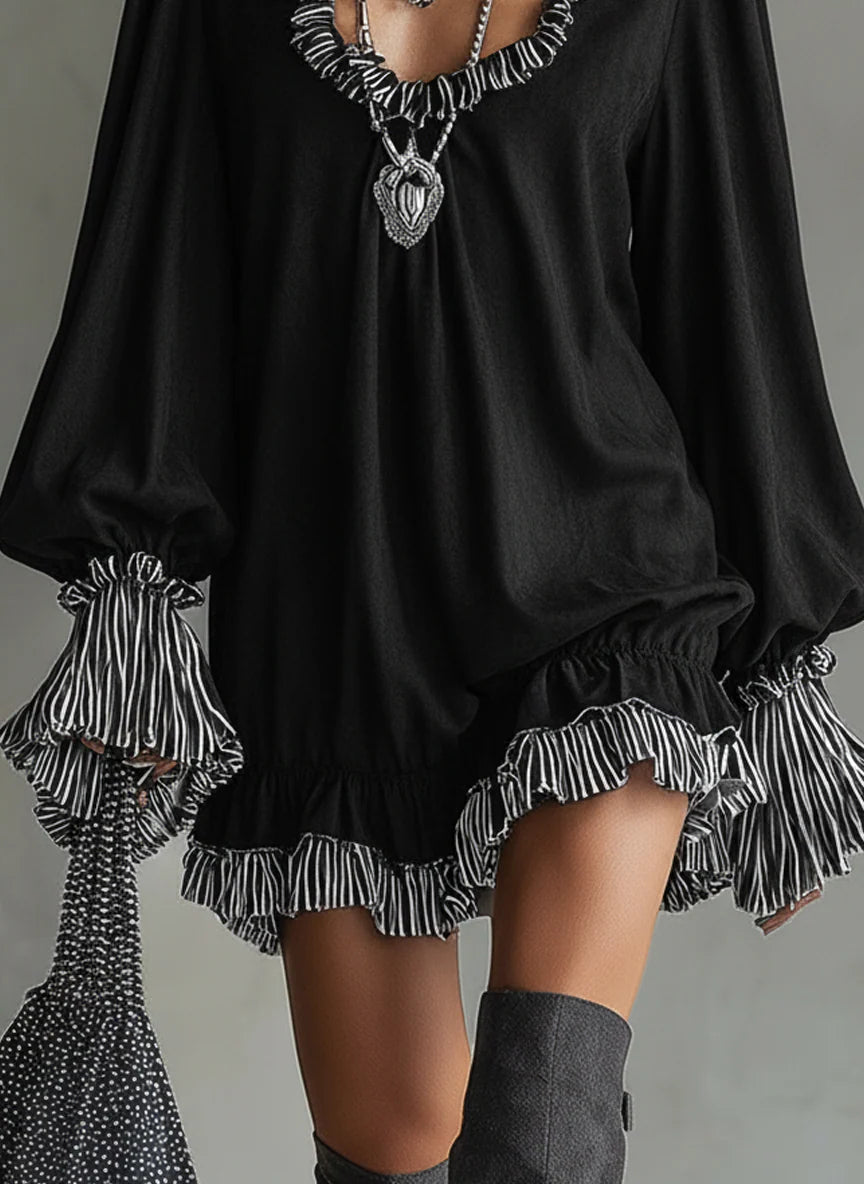 GILLIAN | Mini Vestido de Ante Sintético con Volantes