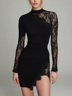 ANTHEA | Mini Tul Dress with High Neck and Lace Details