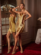 Vestido Corto Halter con Flecos Bluma en Color Bronce