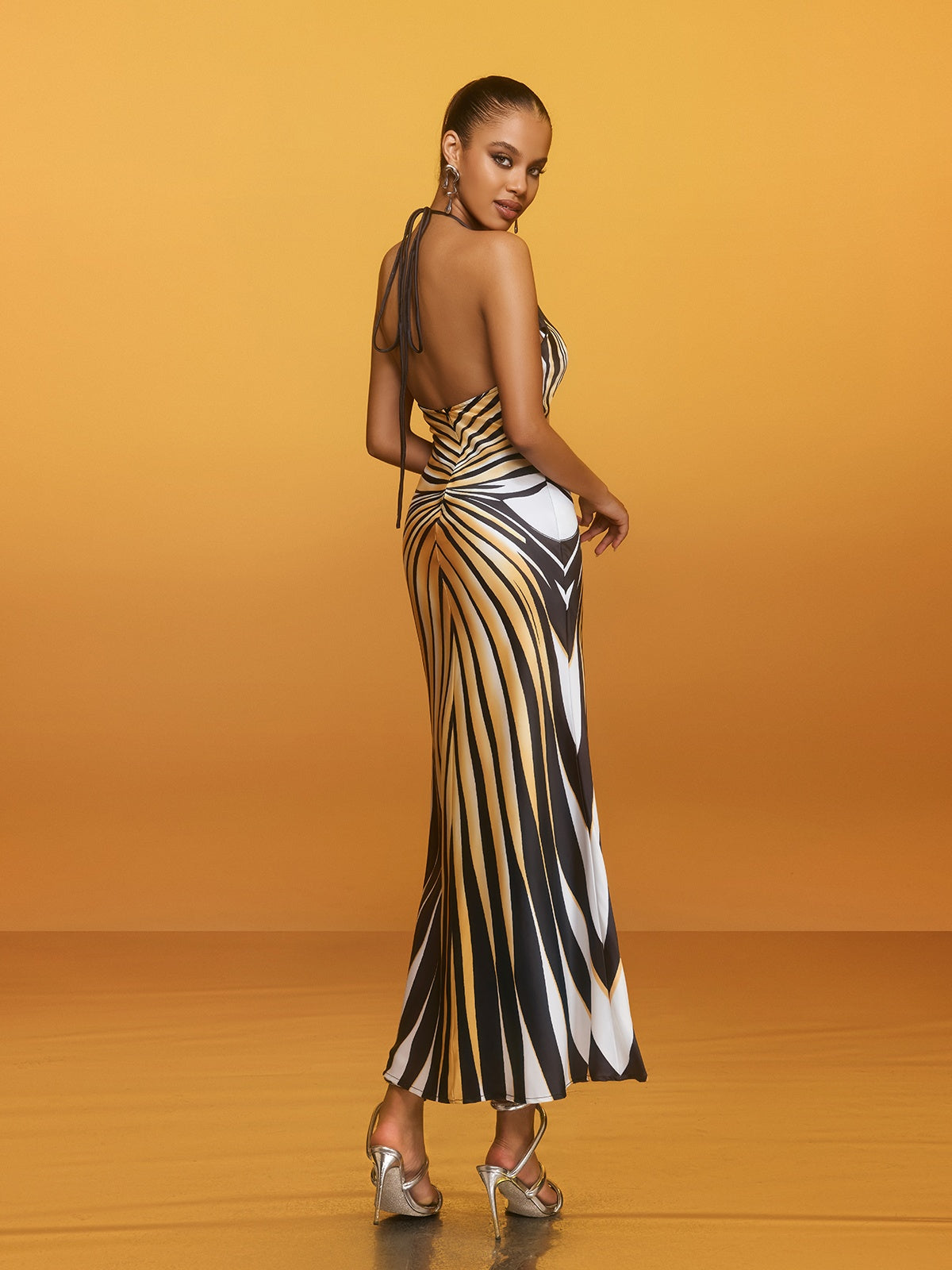 Halter Neck Striped Midi Dress - Brazia