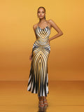 Halter Neck Striped Midi Dress - Brazia
