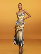 Halter Neck Striped Midi Dress - Brazia