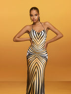 Halter Neck Striped Midi Dress - Brazia