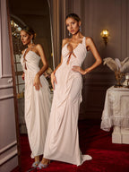Vestido Maxi Halterneck Daiki con Volantes en Champagne