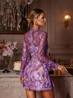 Vestido Corto de Manga Larga con Bordado Floral Dallan