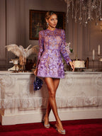 Vestido Corto de Manga Larga con Bordado Floral Dallan