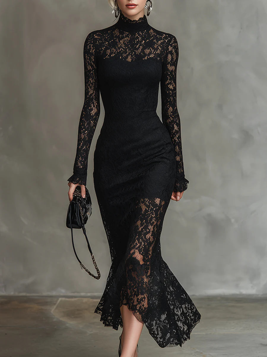 CAMILLA | VESTIDO MAXI DE ENCAGE ELÁSTICO CON DETALLE DE COLA DE PEZ