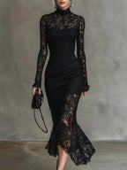 CAMILLA | VESTIDO MAXI DE ENCAGE ELÁSTICO CON DETALLE DE COLA DE PEZ