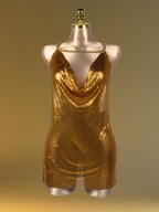 Mini Vestido de Malla con Flores Doradas