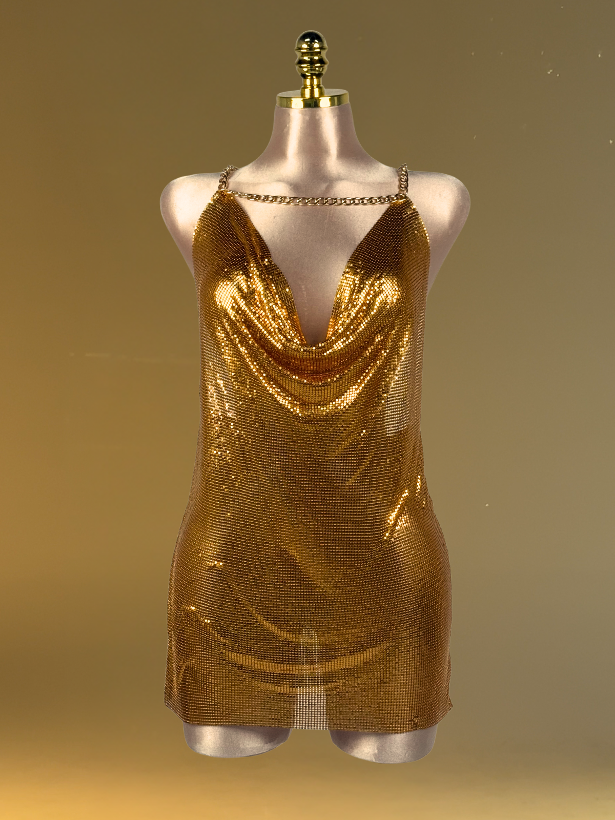 Mini Vestido de Malla con Flores Doradas