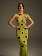 "Vestido Midi de Punto con Detalles de Flecos de Gaelion"
